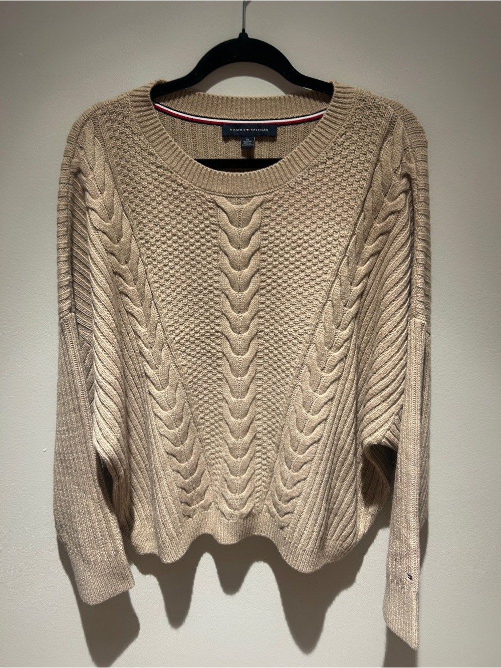 Tommy Hilfiger Beige Cable Knit Crewneck Sweater